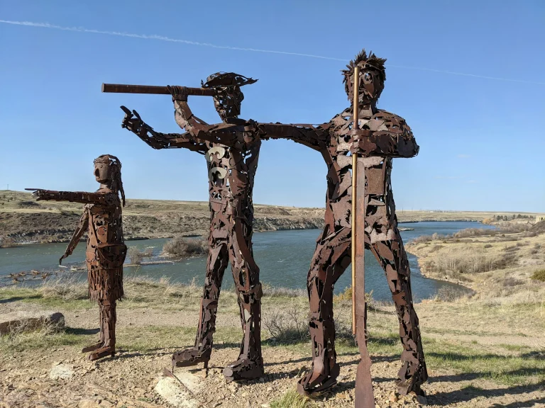 Sacagawea, Lewis, and Clark.